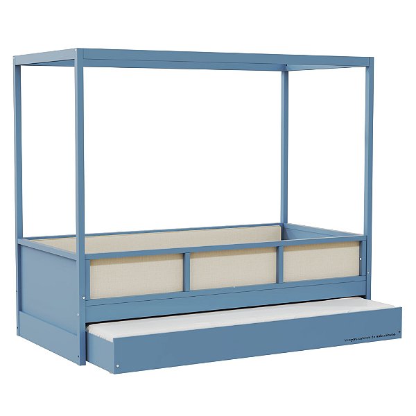 Cama Link Plus Palha Natural - Com Dossel - Completa - Azul Sereno