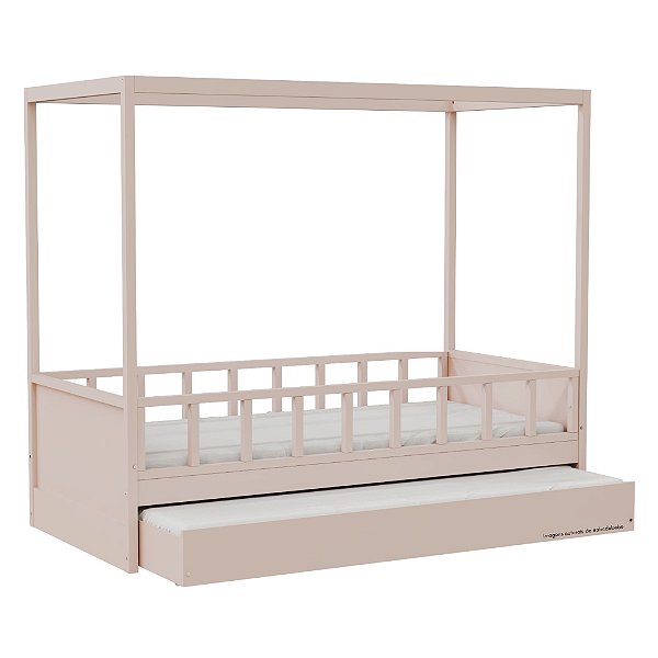 Cama Link Plus Palitada - Com Dossel - Completa - Rosa Old