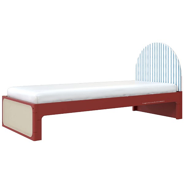 Cama Skandi Com Cabeceira Estofada - Sarja Listra Anis / Páprica