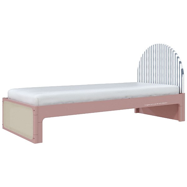 Cama Skandi Com Cabeceira Estofada - Sarja Listra Anis / Rose
