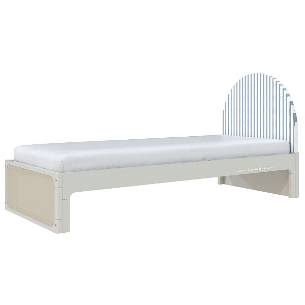 Cama Skandi Com Cabeceira Estofada - Sarja Listra Azul Sereno / Areia