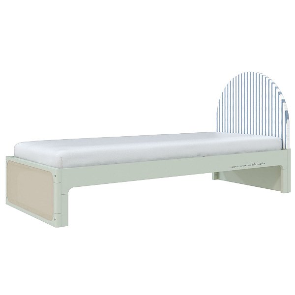 Cama Skandi Com Cabeceira Estofada - Sarja Listra Azul Sereno / Verde Old