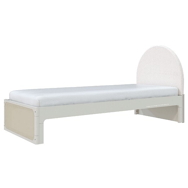 Cama Skandi Com Cabeceira Estofada - Boucle Creme / Areia