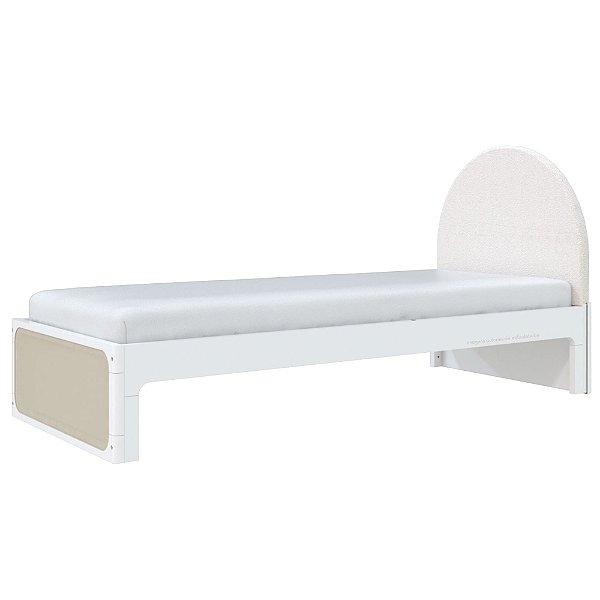 Cama Skandi Com Cabeceira Estofada - Boucle Creme / Branco