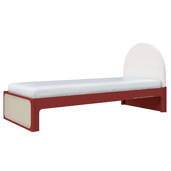 Cama Skandi Com Cabeceira Estofada - Boucle Creme / Páprica