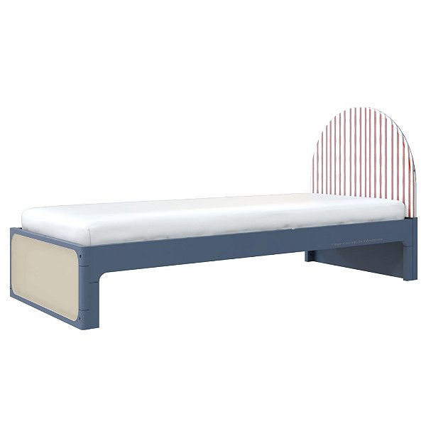 Cama Skandi Com Cabeceira Estofada - Sarja Listra Páprica / Anis