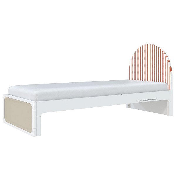 Cama Skandi Com Cabeceira Estofada - Sarja Listra Páprica / Branco