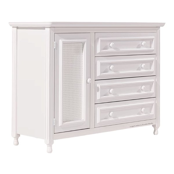 Cômoda Feliz - 4 Gavetas E 1 Porta Com Tela Trançada - Branco