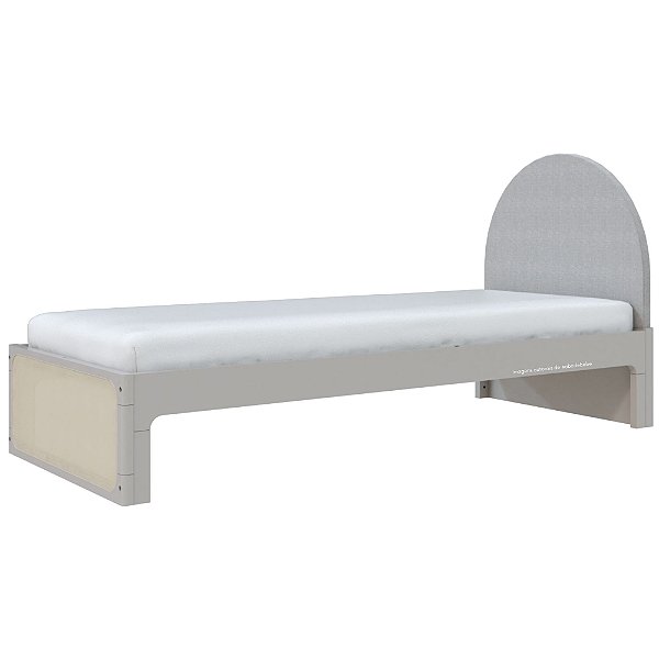 Cama Skandi Com Cabeceira Estofada - Sarja Cinza / Cinza