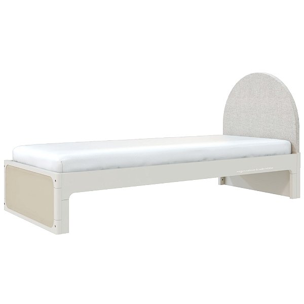 Cama Skandi Com Cabeceira Estofada - Sarja Rústico / Areia