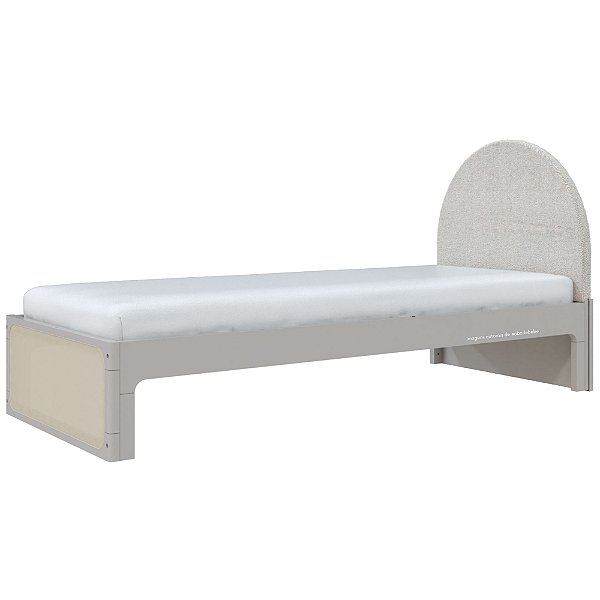 Cama Skandi Com Cabeceira Estofada - Sarja Rústico / Cinza
