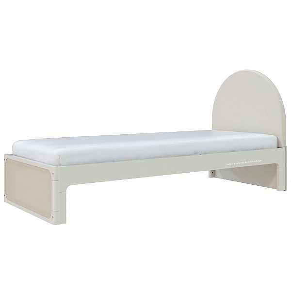 Cama Skandi Com Cabeceira Estofada - Veludo Bege / Areia