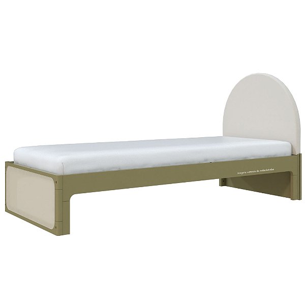 Cama Skandi Com Cabeceira Estofada - Veludo Bege / Cacto