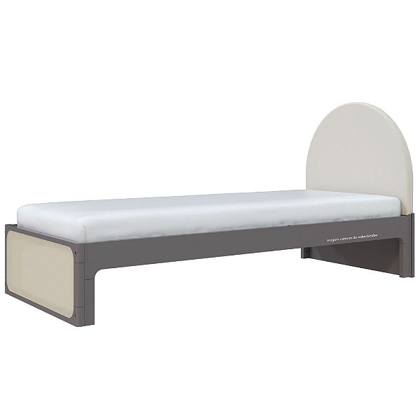 Cama Skandi Com Cabeceira Estofada - Veludo Bege / Fendi