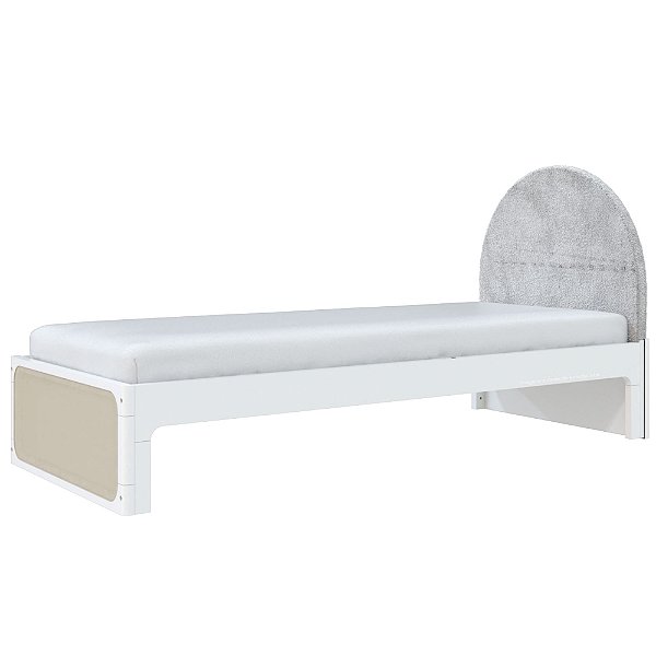 Cama Skandi Com Cabeceira Estofada - Veludo Cinza / Branco