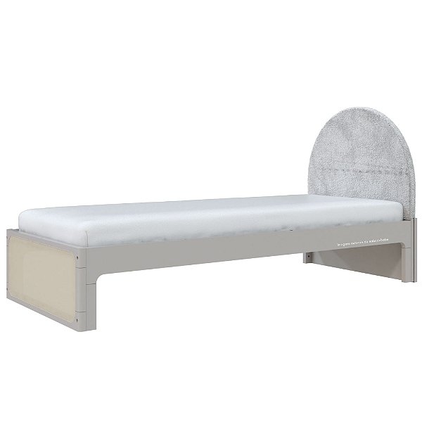 Cama Skandi Com Cabeceira Estofada - Veludo Cinza / Cinza
