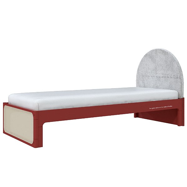 Cama Skandi Com Cabeceira Estofada - Veludo Cinza / Páprica