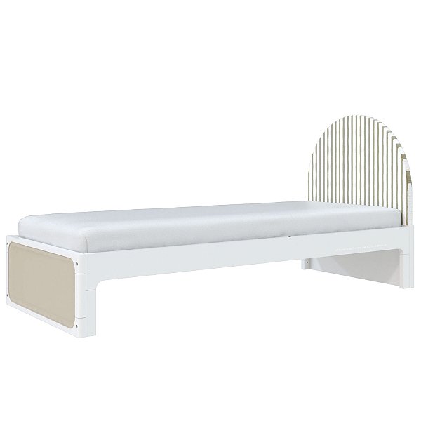 Cama Skandi Com Cabeceira Estofada - Sarja Cacto / Branco