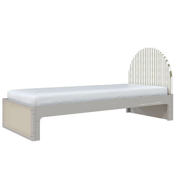 Cama Skandi Com Cabeceira Estofada - Sarja Cacto / Cinza