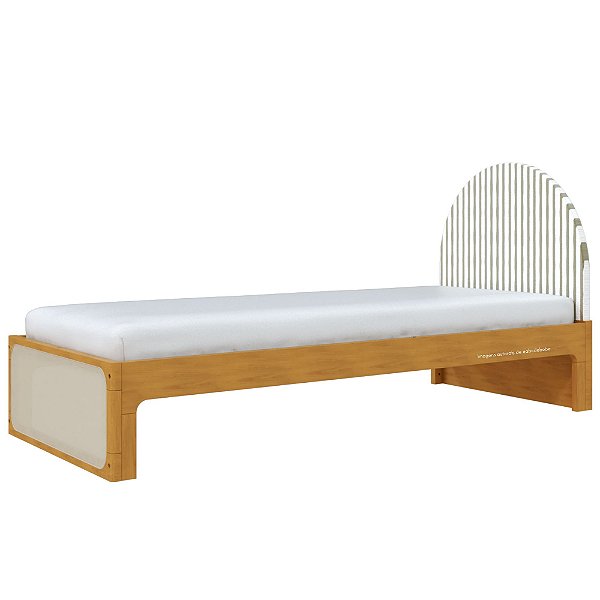 Cama Skandi Com Cabeceira Estofada - Sarja Cacto / Madeira