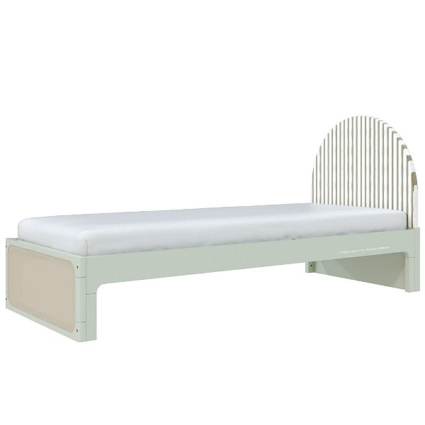 Cama Skandi Com Cabeceira Estofada - Sarja Cacto / Verde Old