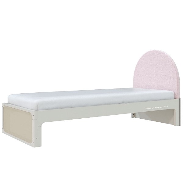 Cama Skandi Com Cabeceira Estofada - Sarja Rose / Areia