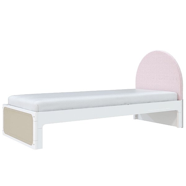 Cama Skandi Com Cabeceira Estofada - Sarja Rose / Branco