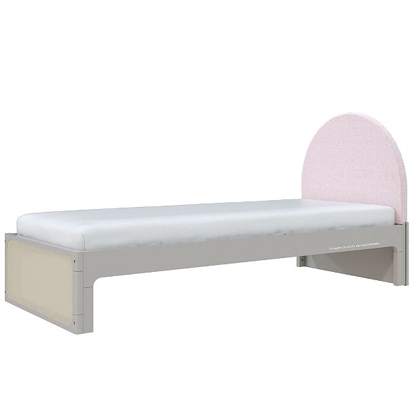 Cama Skandi Com Cabeceira Estofada - Sarja Rose / Cinza
