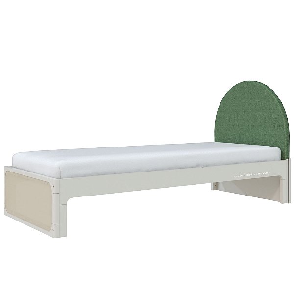 Cama Skandi Com Cabeceira Estofada - Sarja Verde / Areia
