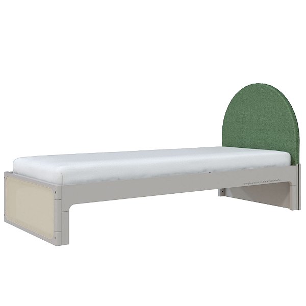 Cama Skandi Com Cabeceira Estofada - Sarja Verde / Cinza