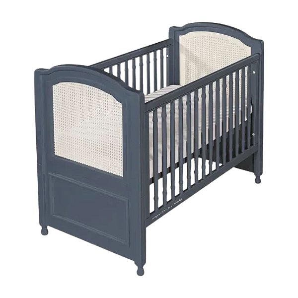 Berço Feliz 2 Em 1 - Space Blue Com Palha Branca