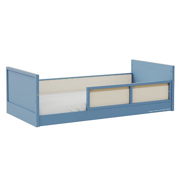 Cama Infantil Link - Com 1 Grade E Meia Em Palha Natural - Azul Sereno