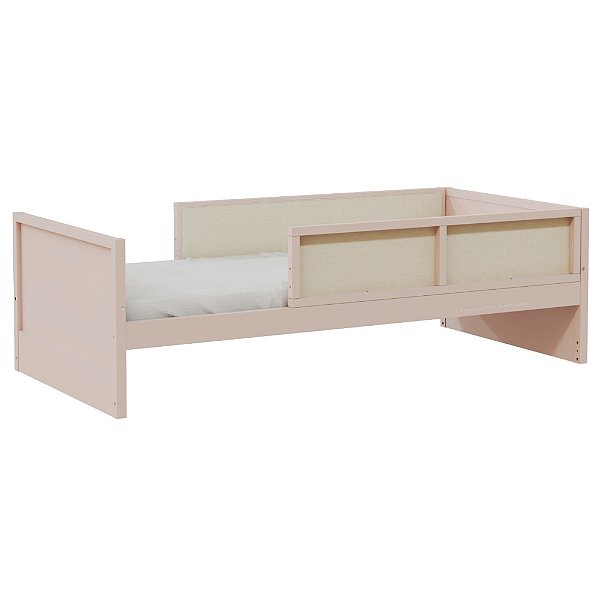 Cama Infantil Link - Com 2 Meias Grades Em Palha Natural - Rosa Old