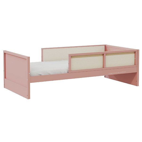 Cama Infantil Link - Com 2 Meias Grades Em Palha Natural - Rose