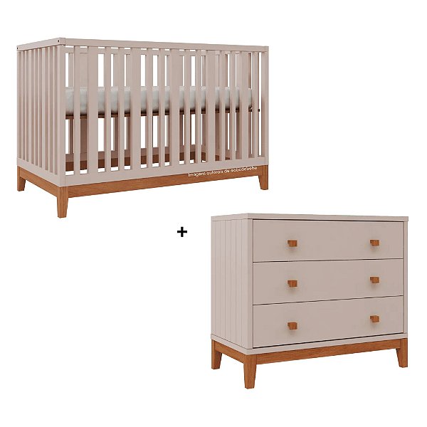 Conjunto Berço + Cômoda Fio Plus - Rosa Old