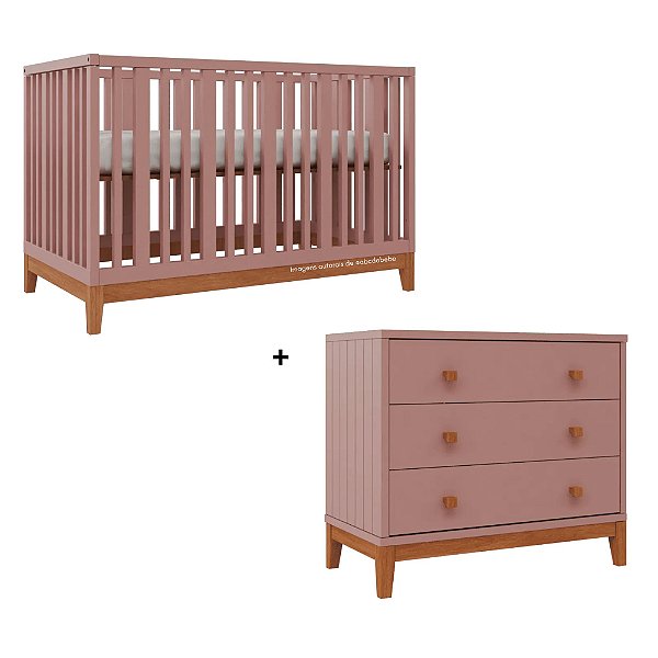 Conjunto Berço + Cômoda Fio Plus - Rose