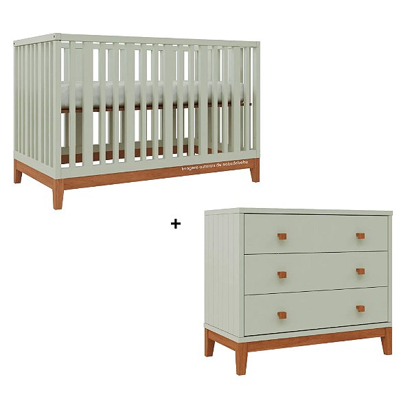 Conjunto Berço + Cômoda Fio Plus - Verde Old