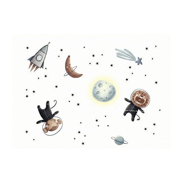 Painel De Parede Infantil Espacial Com Astronautas Menor - Espaço - 69012