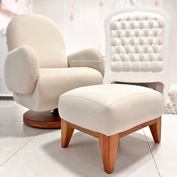 Poltrona De Amamentação Curve - Com Balanço e Giro - Com Puff - Tecido 300C - Linho Bege - prontaentrega