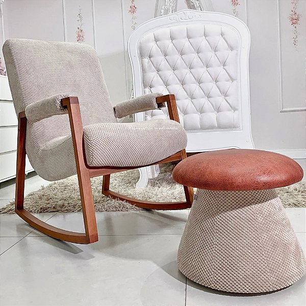 Poltrona De Amamentação Nature - Com Balanço - Tecido 110A - Veludo Bege - prontaentrega