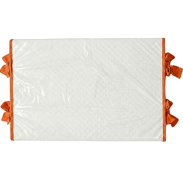 Trocador Reto - Malha Jacquard Branco - Com Bordinhas E Laço Em Laranja Dune