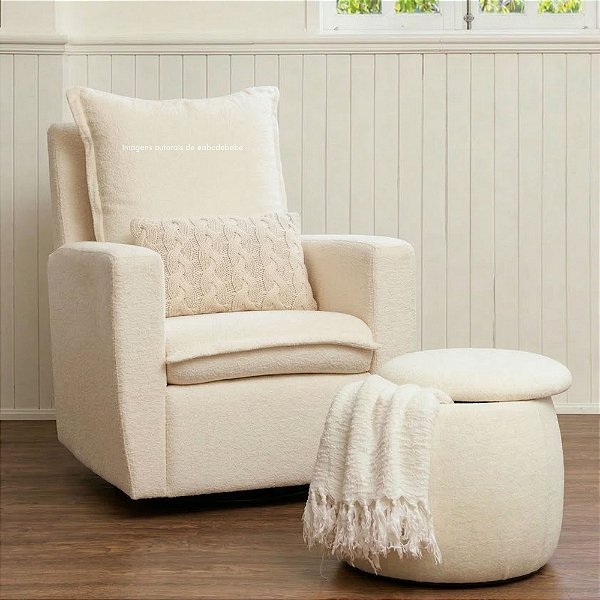 Poltrona De Amamentação Serena - Com Balanço e Giro - Bouclê Off White