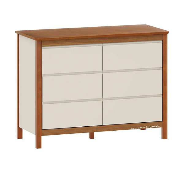 Cômoda 6 Gavetas Softy - Areia Com Nogueira