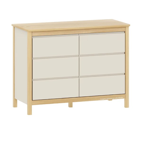 Cômoda 6 Gavetas Softy - Areia Com Carvalho Malva