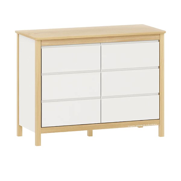 Cômoda 6 Gavetas Softy - Branco Com Carvalho Malva