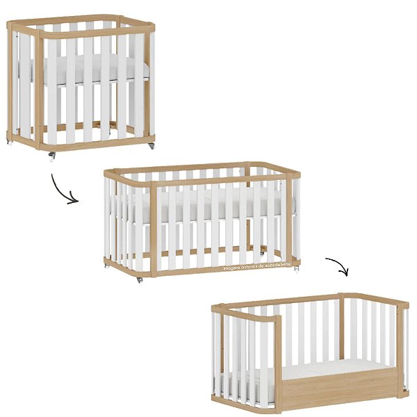 Berço 3 em 1 Evolutivo Loop - Branco Com Carvalho Malva