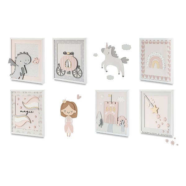 Painel Decorativo Para Quartinho De Bebê Com Quadros Encantados Maior - Princess - 100013