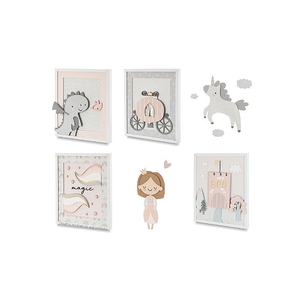 Painel Decorativo Para Quartinho De Bebê Com Quadros Encantados Menor - Princess - 100014
