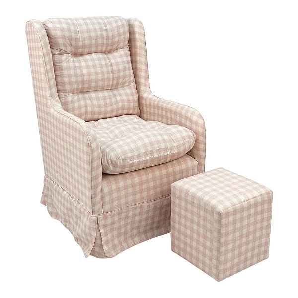 Poltrona De Amamentação Mila - Com Puff - Xadrez