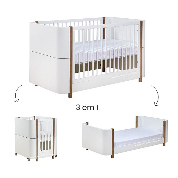Berço Evolutivo 3 em 1 Kim - Branco Ou Branco Com Madeira